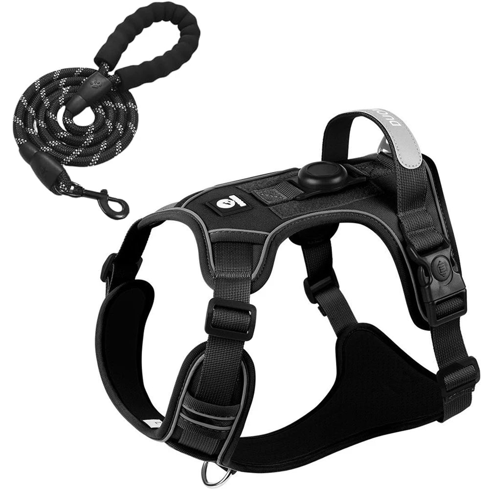Tactical Dog Harness with Airtag Holder and Leash Set